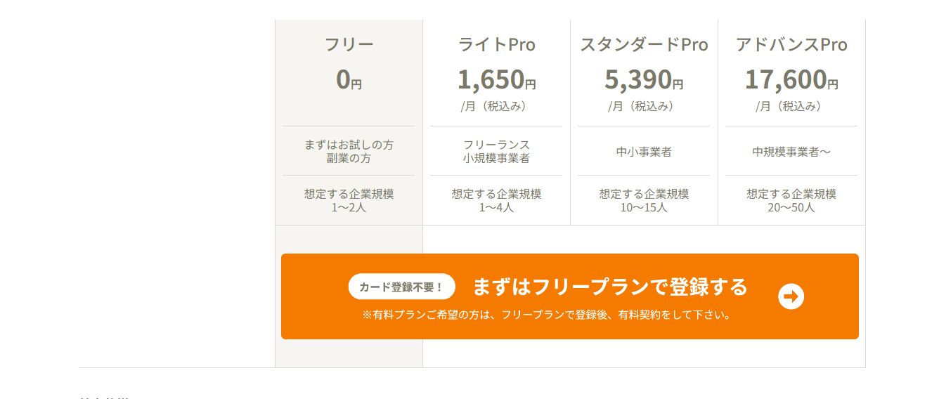 フリープランで登録するボタン