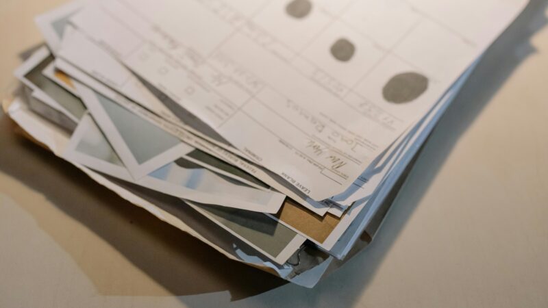 書類、紙、無造作に積み重なった書類の束